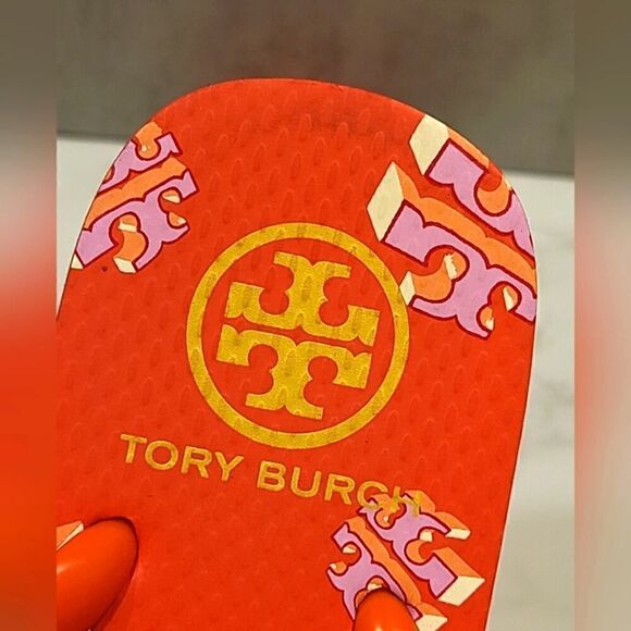 Tory Burch TPU/EVA Flip Flop Sandals Poppy Red Crazy Logo Gold Logo | 8 - Picture 6 of 9